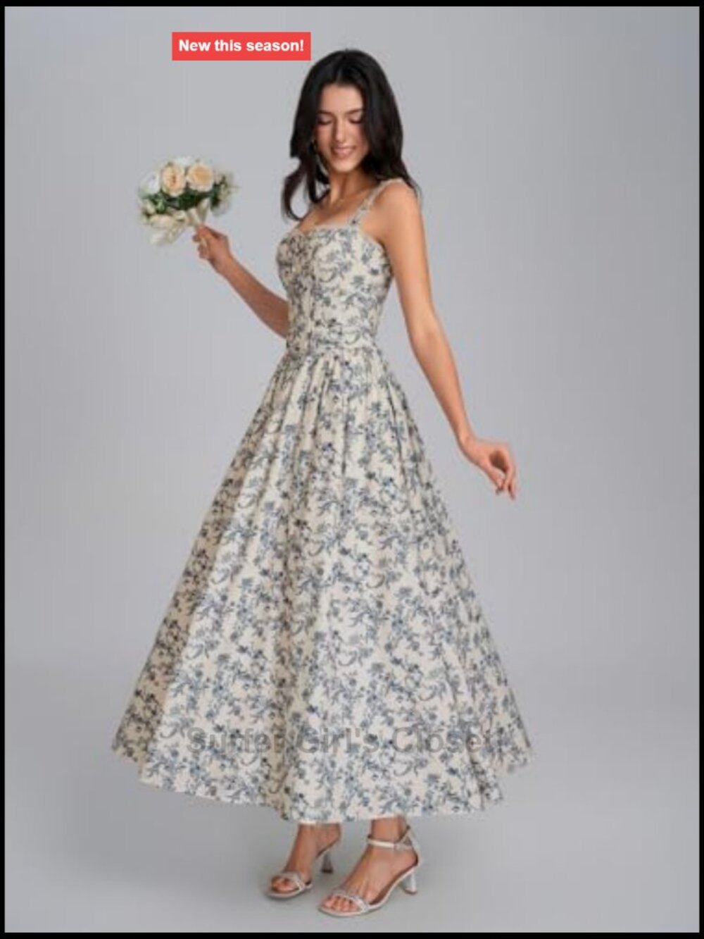 Women's Corset Midi Dress with Pockets Flowy Smocked Summer Wedding Guest - Picture 3 of 7